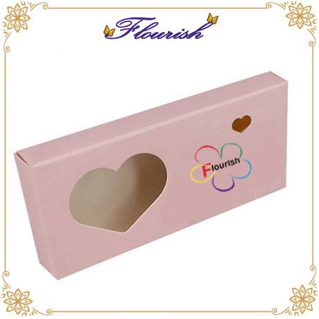 Boîte de fenêtre de coeur d'emballage de cils de papier d'art rose doux